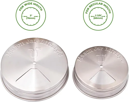 Vista 2 de Mason Jar Lifestyle Tapas ajustables para coctelera de especias para tarros Mason de boca ancha, paquete de 4 tapas de acero inoxidable con opciones