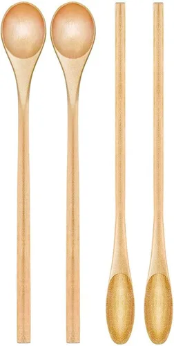 4 cucharas de café de madera, cuchara de madera pequeña, cuchara de mango largo para remover la cocina