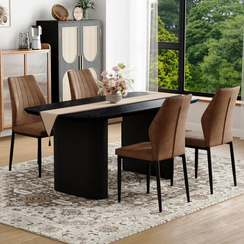 Vista 17 de TesNus Mesa de comedor moderna de 67 pulgadas para 6, mesa de cocina ovalada negra con esquinas redondeadas, parte superior de madera de 3.5