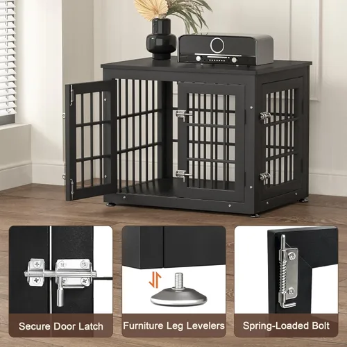 Vista 4 de rehomerance Mueble de jaula de perro resistente de 26 pulgadas para perros pequeños, mesa auxiliar decorativa para casa de mascotas, muebles de Negro