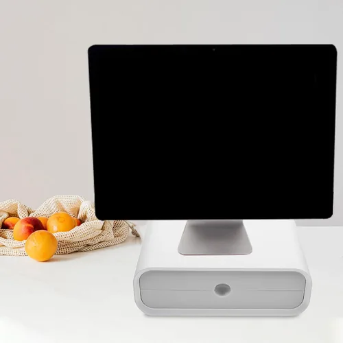 Vista 3 de Mikinona Computer Monitor Riser with Drawer White Desktop Organizer Ergonomic Height Enhancer Stand for Laptop and Monitor Non-slip Stable Base