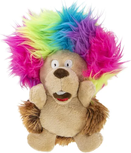 Vista 17 de goDog Crazy Hairs León Juguete de Perro de Peluche Silencioso, Tecnología de Guardia de Masticado - Marrón Claro, Pequeño Tan Lion (pelos locos)