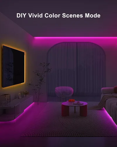 Vista 5 de Tatazone Tira de luces LED COB Bluetooth RGB de 4.92 pies con control remoto, tira de luz LED COB con aplicación inteligente regulable