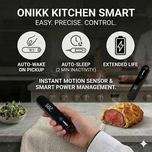 Vista 4 de ONIKK Termómetro digital para carne, termómetro de lectura instantánea de 0.6 segundos, precisión de ± 0.5 ℉, resistente al agua IPV7, detección