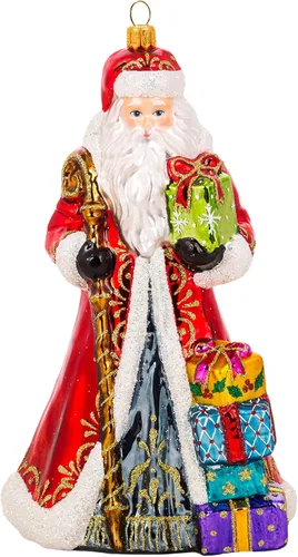 Miss Christmas 2025 Colección Festiva Papá Noel Adorno Colgante de Árbol de Navidad de Vidrio Soplado de 19 cm (Papá Noel Clásico con Regalos)