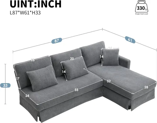 Vista 126 de Sofá modular de felpilla con tapicería en forma de L, sofá modular de 4 asientos con otomana extraíble y 5 almohadas para sala de estar, apartamento