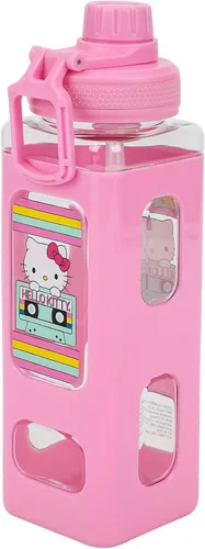 Vista 7 de Bioworld Hello Kitty - Botella de agua de plástico de 24 onzas, diseño de cinta de cassette, color rosa