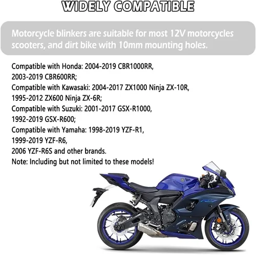 Vista 6 de 4 piezas de intermitentes para motocicleta, intermitentes delanteros y traseros de 14 LED con lámpara ámbar genial, luz de señal para motocicleta