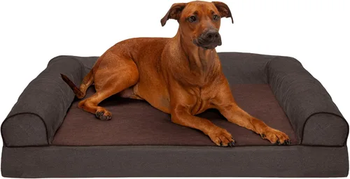 Vista 17 de FurHaven - Cama ortopédica de espuma estilo sofá para perros con funda lavable y extraíble - Felpa/Gamuza - Almendra, para perros de hasta 35 libras