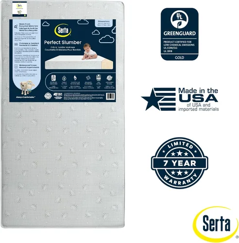 Vista 4 de Colchón de cuna y para niños pequeños Serta Perfect Slumber de doble cara - Impermeable - Hipoalergénico - Núcleo de fibra de origen sostenible