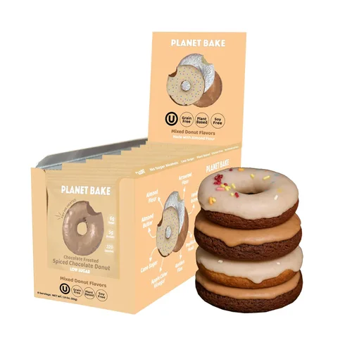 Vista 13 de PLANET BAKE Donas veganas – Sin gluten, sin azúcar, donas sin soya – Donas húmedas y deliciosas envueltas individualmente para aperitivos saludables