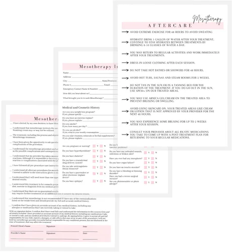 Vista 5 de Formulario de ingesta de mesoterapia, consentimiento y cuidado posterior Paquete de 75 Formularios A1 de 8.5 x 11 pulgadas Firma de clientes