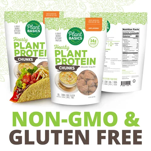 Vista 4 de Plant Basics - Proteína vegetal abundante, trozos sin sabor, 1 libra, condimento a base de plantas, como el jamón, 2 onzas, sin OMG, sin gluten