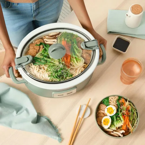 Vista 3 de Crock-Pot Olla de cocción lenta programable con tapa de cierre de 6 cuartos de galón para cocinar y transportar, color Moonshine Verde (Verde)