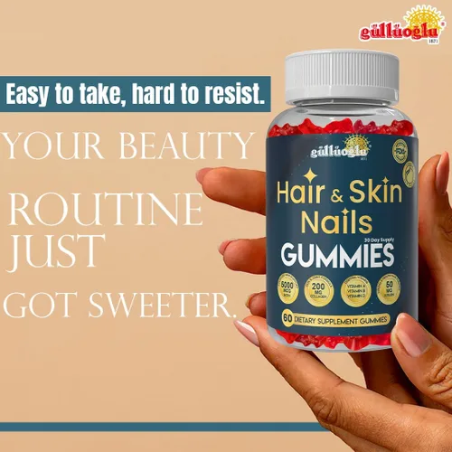Vista 4 de SINCE 1871 GÜLLÜOGLU Gomitas para cabello, piel y uñas, biotina 5000 mcg, colágeno 200 mg y queratina 50 mg - con MSM, bambú y vitaminas A, C, D, E