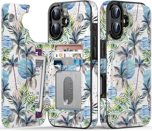 Vista 1222 de LETO para iPhone 15 Pro Funda tipo cartera - Tapa tipo folio con patada - Diseños de moda - Tarjetero - Funda protectora para mujeres y niñas - 6.1