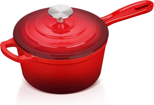 Vista 16 de E-far Cacerola de hierro fundido esmaltado con tapa, cacerola para horno holandés de 1 cuarto de galón, mini olla para salsa para cocinar, hervir