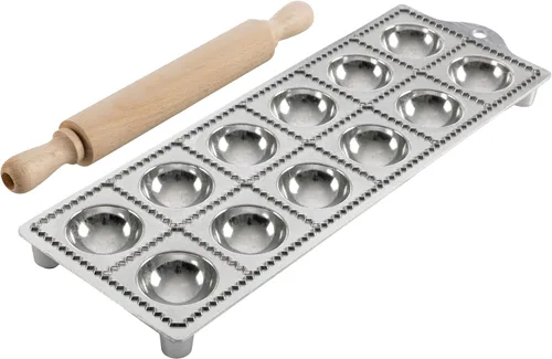 Vista 7 de Molde para ravioles – Cortador de pasta para hacer 12 raviolis redondos de 2 pulgadas – Máquina de pasta rellena fácil de usar con rodillo de madera