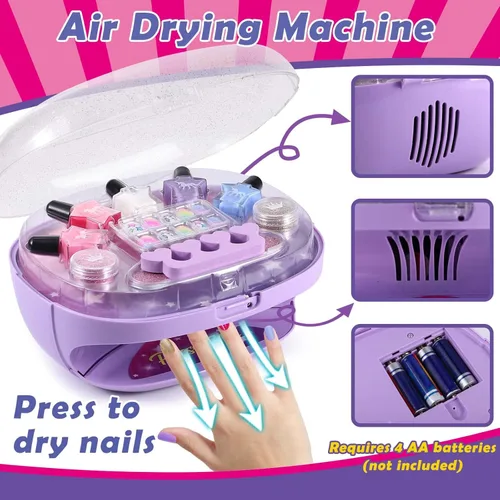 Vista 5 de Golray Juego de Esmalte de Uñas para Niñas, Kit de Arte de Uñas Todo en Uno - Secador/Polvo con Purpurina/Uñas Postizas/Calcomanías