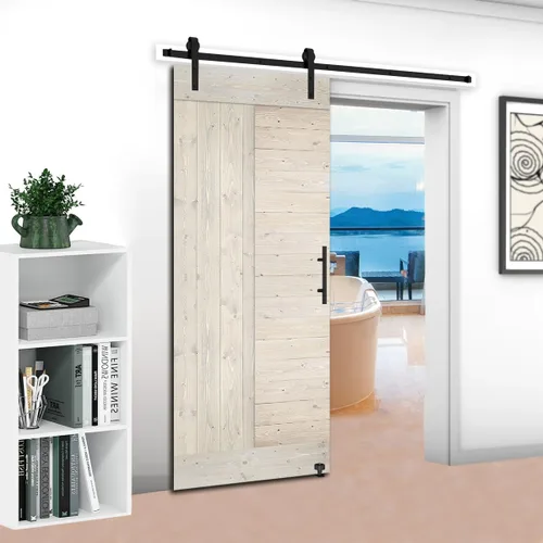 Vista 11 de S&Z TOPHAND® Puerta de granero de 20 pulgadas x 84 pulgadas con kit de herramientas correderas de 4 pies, estilo moderno sin terminar/madera