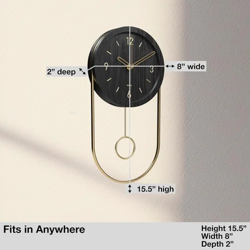 Vista 4 de Driini - Reloj de pared con péndulo de madera ovalada y pequeño - Moderno 1. Negro