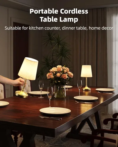 Vista 4 de Lámpara de mesa inalámbrica, 8000 mAh, luz ambiental, regulable, control táctil, 2700 K, pequeña, portátil, LED, inalámbrica, recargable, sin cable