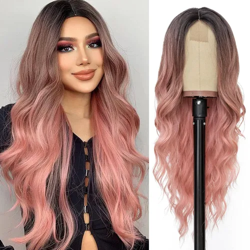 Vista 16 de NAYOO Pelucas marrones con flequillo para mujer, pelucas de cabello largo y ondulado, resistentes al calor, pelucas de fibra sintética para uso