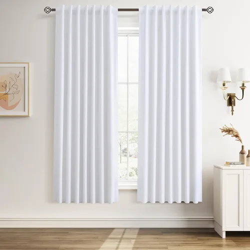 Vista 12 de Guken Cortinas opacas de lino, 2 paneles rústicos, elegantes, 100% opacas, con aislamiento térmico, banda de ganchos y trabilla trasera, 52 x 84