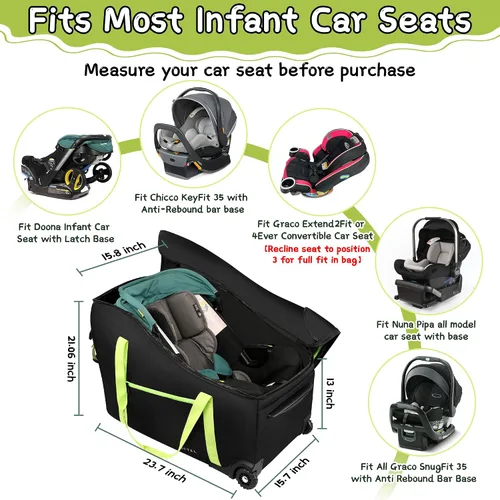 Vista 3 de Bolsa de viaje para asiento de coche infantil SCTEL Compatible con Doona, asiento de coche y base, Chicco Keyfit 35 y base, bolsa de viaje Doona