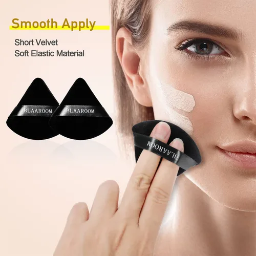 Vista 2 de BLAAROOM 12 esponjas de maquillaje facial con forma de cuña, triángulos de terciopelo para polvo suelto, esponjas de base cosmética suave, Negro