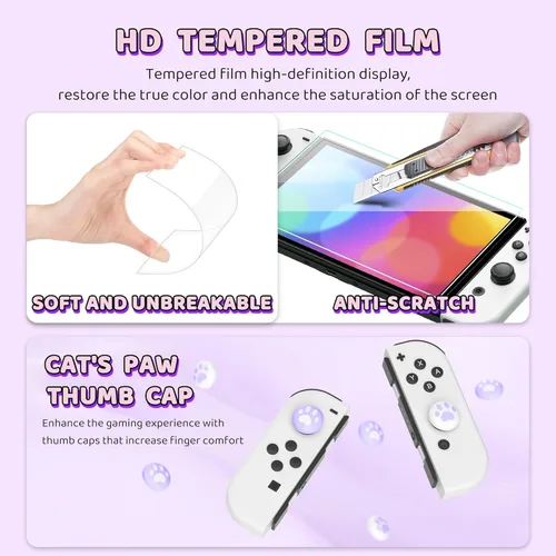 Vista 6 de HYPERCASE Cute Switch OLED Carrying Bag Purple Bunny for Console&Accessories, with Switch OLED Dockable Cover PC Hardshell, Screen Protector