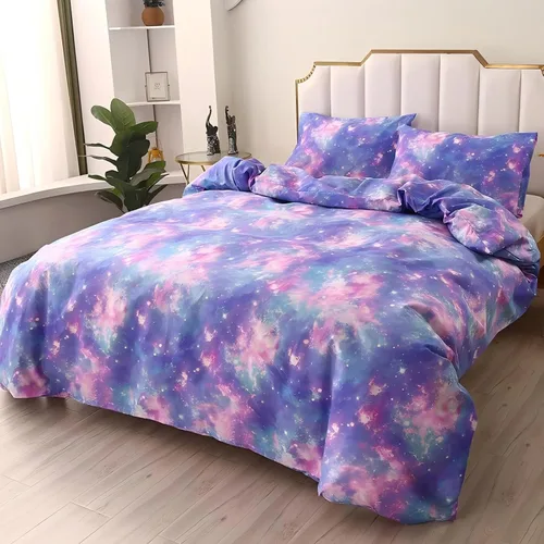 Vista 10 de Juego de funda de edredón SDIII Blue Galaxy para cama grande con 2 fundas de almohada, sin incluir el relleno, ropa de cama espacial con cierre