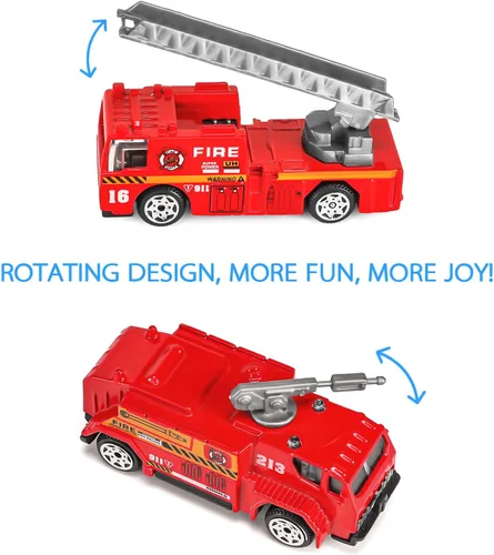 Vista 3 de Camión de bomberos de 14 piezas con juguete de bombero, mini auto de bomberos fundido a presión, mini vehículo de emergencia de rescate para niños