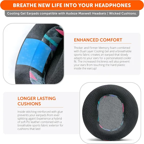 Vista 4 de WC Freeze Maxwell - Almohadillas de repuesto de gel refrescante para auriculares Audeze Maxwell de Wicked Cojines, eleva la comodidad, durabilidad