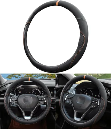 Vista 10 de Mandark Funda para volante de automóvil, de piel de microfibra antideslizante de 15 pulgadas, protector de volante de vehículo, accesorios