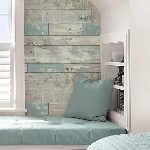 Vista 5 de NuWallpaper Beachwood - Papel tapiz autoadhesivo de madera envejecida multicolor extraíble para paredes, revestimiento de pared autoadhesivo