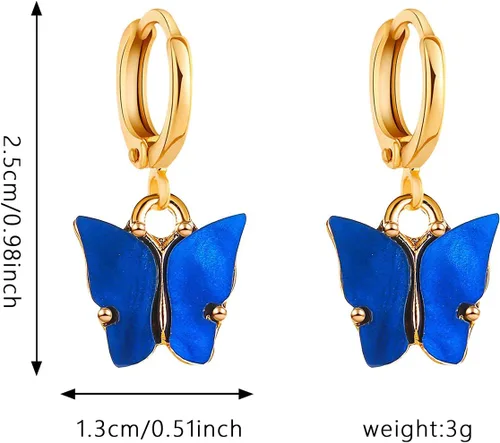 Vista 4 de Just Follow Pendientes de mariposa, diseño de mariposa, con forma de mariposa, color acrílico, 8 pares