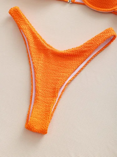 Vista 7 de QWINEER Conjunto de bikini de corte alto con aros para mujer, trajes de baño de 2 piezas