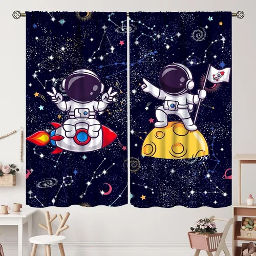 Vista 41 de Cortinas de planeta galaxia, espacio exterior, universo, nebulosa, estrellas, cielo estrellado, con bolsillo para cortinero, para sala de estar