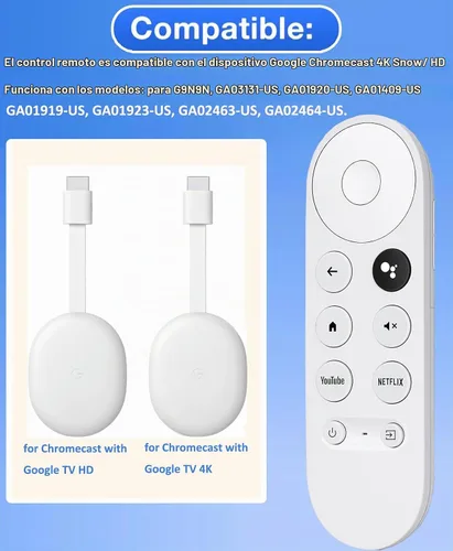 Vista 2 de Replacement Voice Remote for Google Chromecast 4K Snow HD TV, for Chromecast with Google-TV Remote, for GoogleTV HD/ 4K Snow Streaming Stick，for