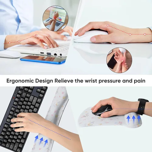 Vista 3 de Juego de alfombrillas ergonómicas de espuma viscoelástica para teclado y mouse con soporte para reposamuñecas, cojín antideslizante para la muñeca
