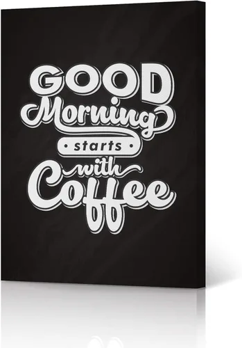 HB Art Design Good Morning Starts with Coffee Retro Style Quote Canvas Print Wall Art Coffee Bar Decor Coffee Signs Kitchen Wall Decor Dining Room