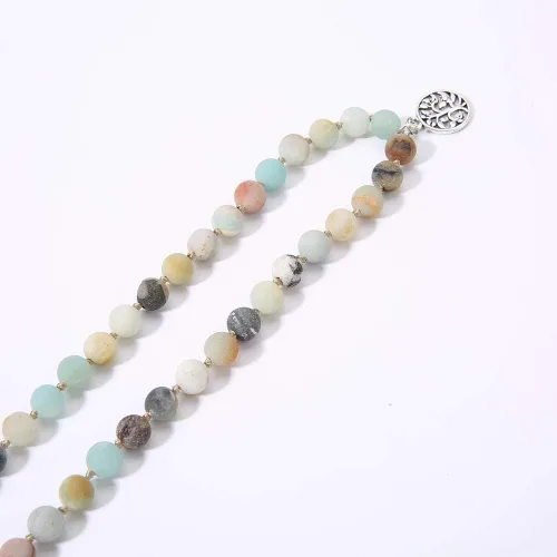 Vista 4 de BALIBALI Collar de 108 cuentas de mala, piedras semipreciosas, collar de meditación, 108 nudos a mano Japa Mala con cuentas de borla con colgante