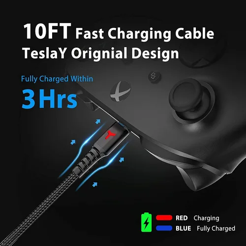 Vista 3 de Paquete de batería recargable para Xbox Series XS y Xbox One con cable de carga USB C de 10 pies y adaptador micro USB 6amLifestyle paquete
