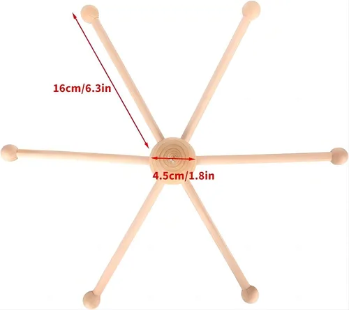 Vista 6 de Kit de marco móvil de madera, colgador esférico de cuna de seis patas para campanas de bebé, campanilla de viento, decoración de bricolaje, madera