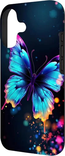 Vista 2 de Fancy Butterfly Blue Purple Flowers Girly Black Design Art Case for iPhone 17