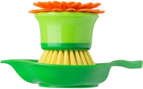 Vista 2 de Vigar Cepillo de Limpieza de Palmas con Flor para Platos con Soporte, Cepillos de Cocina Perfectos para Platos, Cepillo de Fregadero y Cepillos