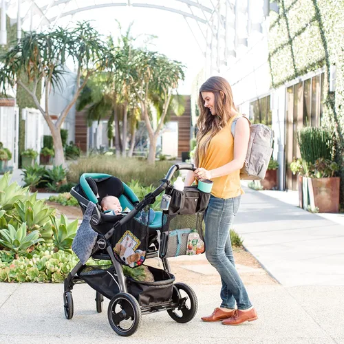 Vista 4 de J.L. Childress Red de carga lateral, organizador de cochecito para almacenamiento, bolsa de malla para accesorios de bebé, ajuste universal, correas