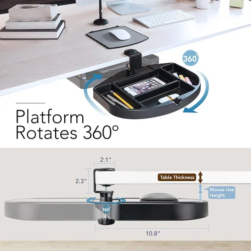Vista 3 de EHO Organizador de escritorio con abrazadera, multifuncional con cajón para lápices, almacenamiento de alfombrilla de mouse, giratorio, a prueba