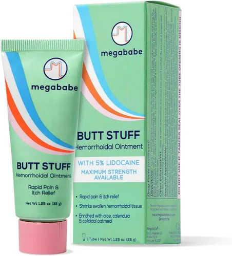 Megababe Ungüento hemorroidal | con lidocaína al 5% | Alivio rápido del dolor y la picazón | Encoge el tejido hemorroidal hinchado | 1.25 oz